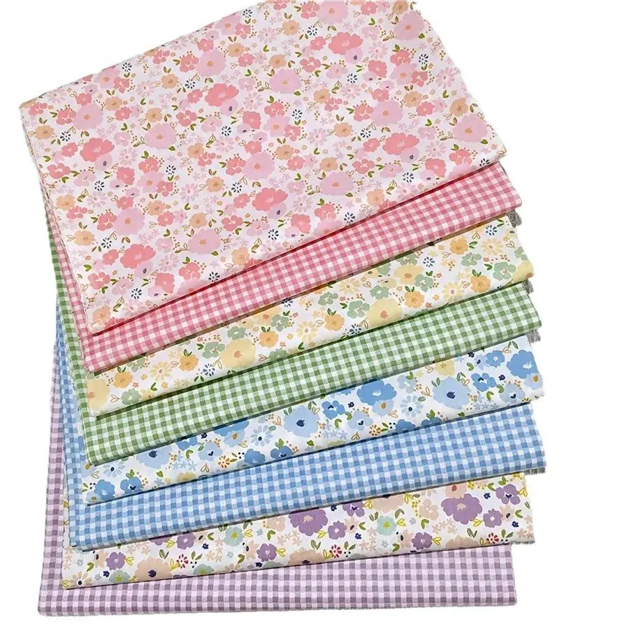 Elegant Floral Cotton Prints Quilt Squares Fabric Bundles - 8-Pcs 20x20in Handmade Cut Edges Fat Quarters, 4 Different Colors, Wash-Safe Dyed Weave for Patchwork, Sewing Home Improvement Supplies