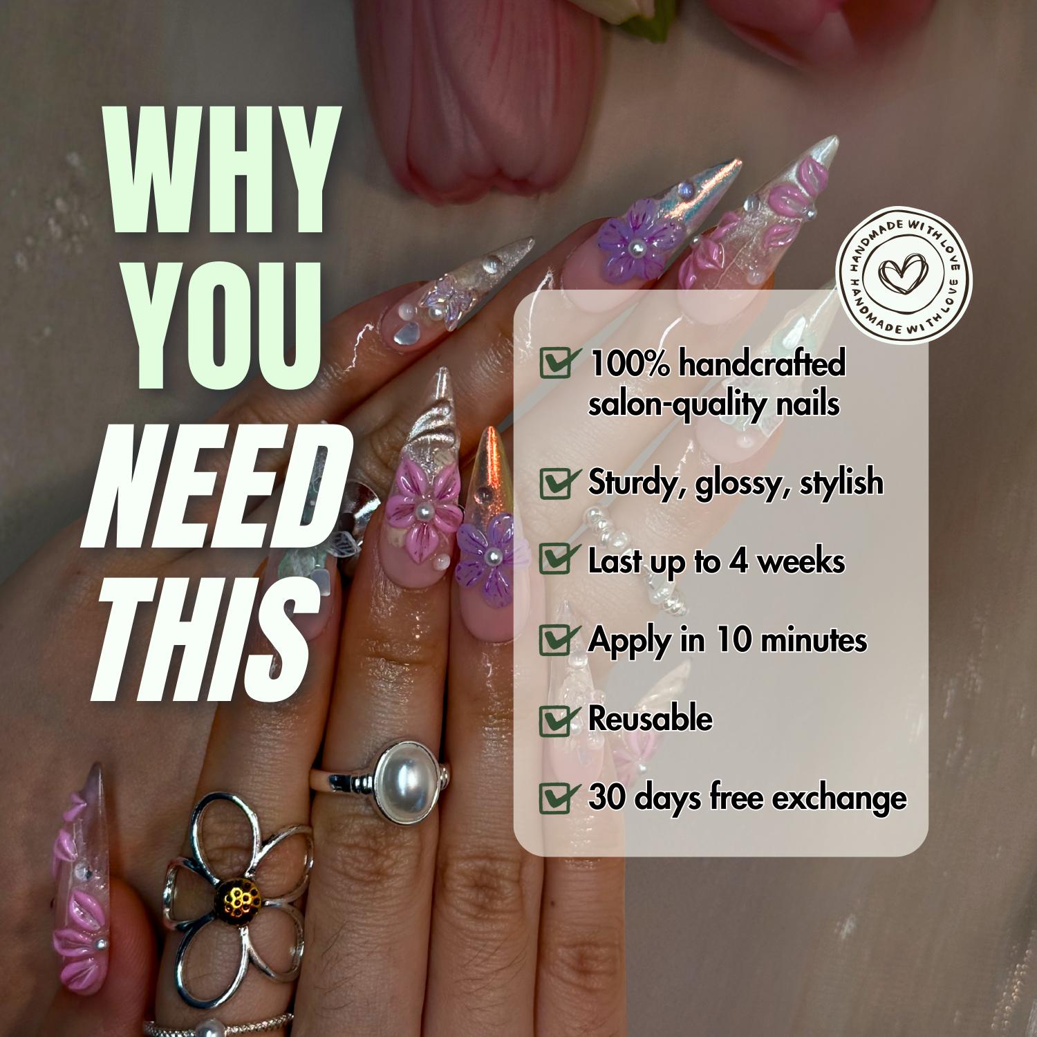 NailPhoria SPRING REVERIE Collection - Handmade Press-On Nails | Reusable, Salon-Quality, Long-Lasting, Glossy Design