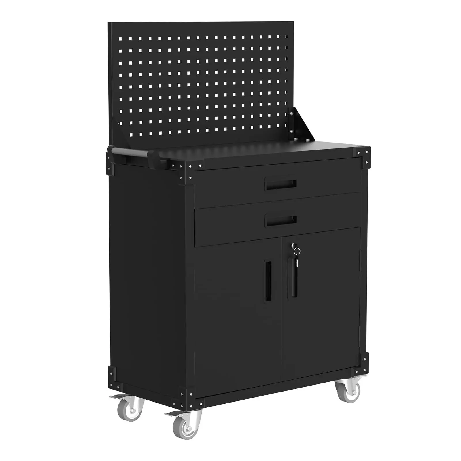 GARVEE Rolling Tool Chest Workbench 31.5", Heavy-Duty Metal Cabinet with Pegboard & 2 Drawers – GARVEE Mobile Storage w/ Adjustable Shelf, Black