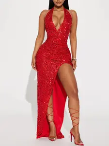 Hailie Sequin Maxi Dress - Red