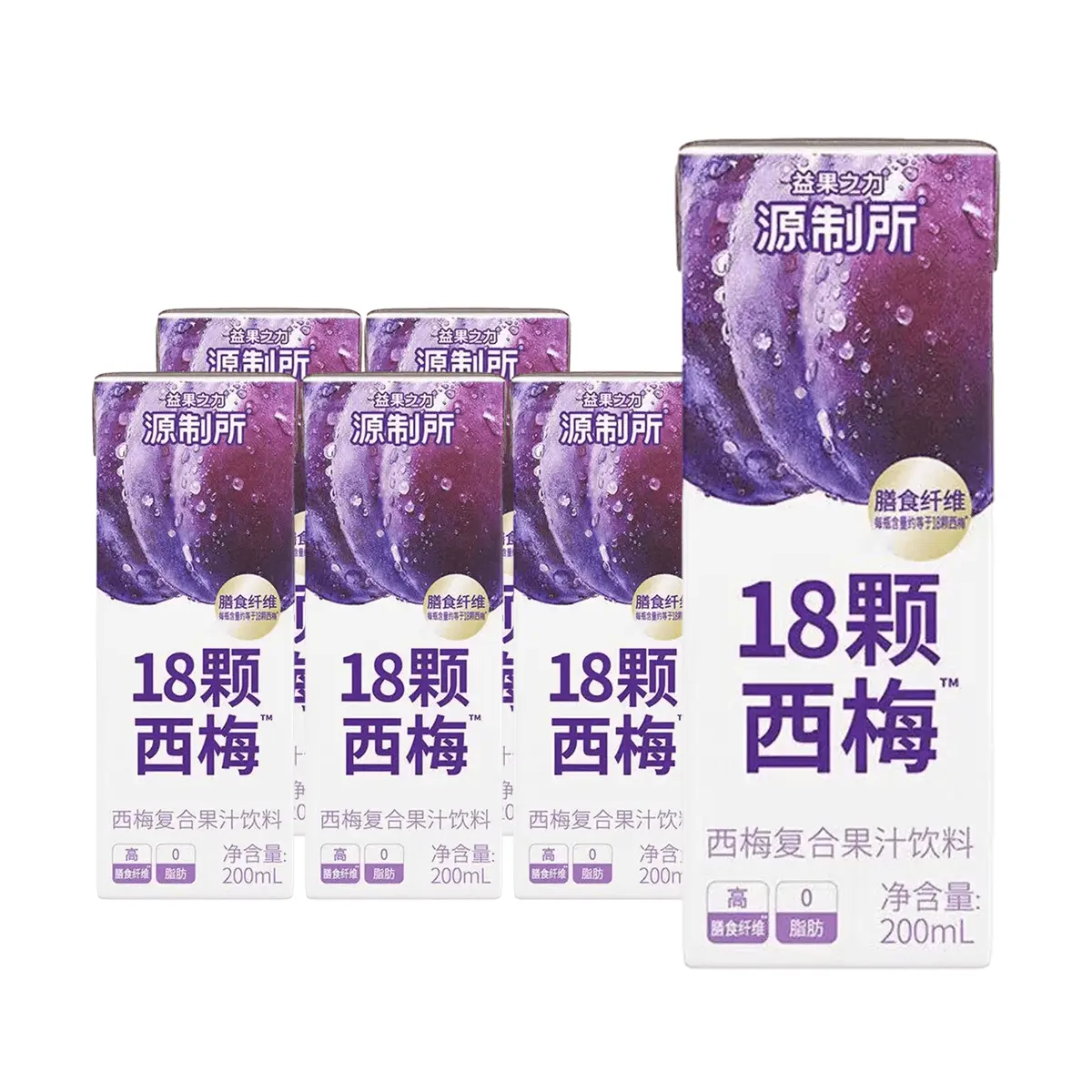 YUAN ZHI SUO Plum Juice Drink 6 Pack - 200ml x 6 Bottles | Rich in Dietary Fiber, Great for Digestion, Post-Meal Relief