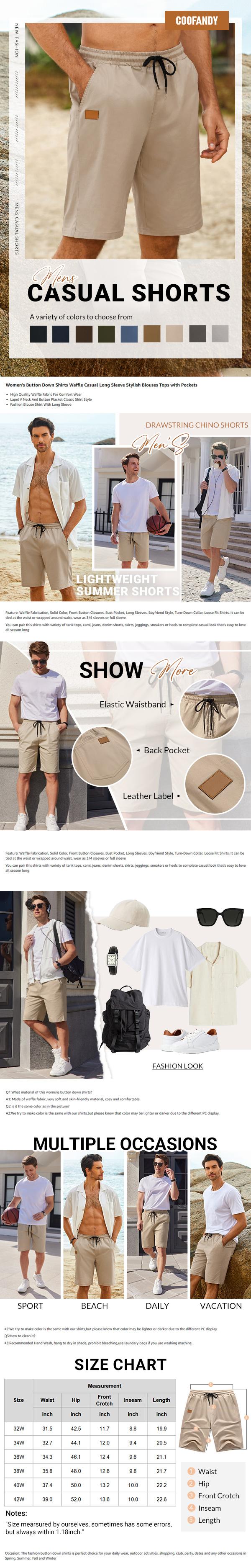 COOFANDY Mens Casual Shorts Stretch Drawstring Summer Beach Shorts Chino Golf Shorts with Pockets Menswear Simple COOFANDY Mens Casual Shorts Stretch Drawstring Summer Beach Shorts Chino Golf Shorts with Pockets Menswear Simple