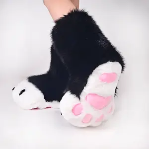 Animal Paw Shoes Furry Boots with Realistic Claws for Adults Cosplay Wolf Cat Fox Dog Fursuit Costume Halloween Party Realistic Animal Feet Paws