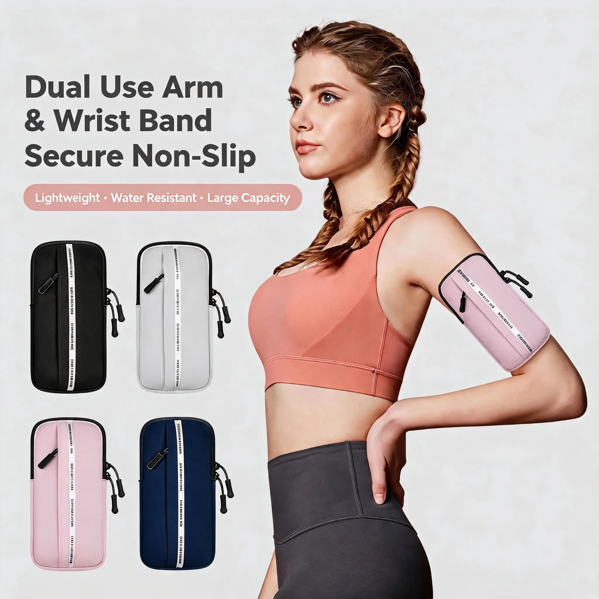 NELEUS 2‑Pack Sports Armband & Running Fanny Pack Set, Dual‑Use Arm Wrist Phone Armband + Slim No‑Bounce Waist Belt, Water Resistant Lightweight for Gym Jogging Hiking Travel