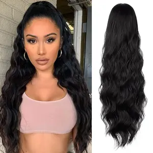 【Flash Sale】 Ponytail Extension 26 Inch Long Wavy Drawstring for Women in Dark Brown with Fluffy Hairpiece for Daily Use Synthetic Hair