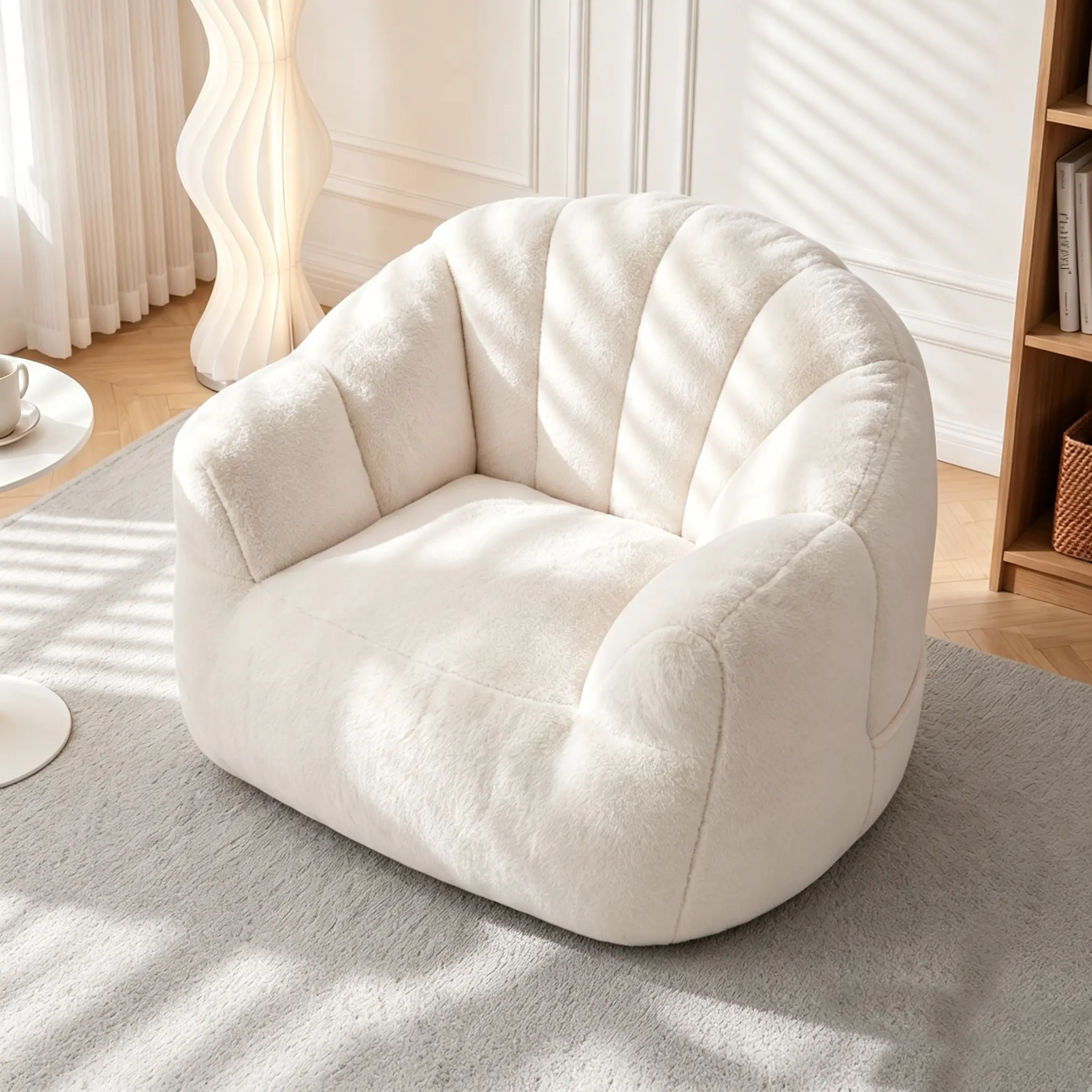 44"Oversized Faux Fur Bean Bag Chair, Petal-Shaped Lounge Chair with High-Density Foam Filling, Togo Chair, Togo Sofa, Deep Seating Accent Chair for Living Room, Bedroom, Reading Nook