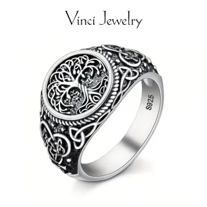 925 Sterling Silver Tree of Life Ring Vintage Unique Celtic Knot Thumb Ring with Blessing Faith Jewelry Pagan Jewelry Suitable for Men and Women Holiday Gift