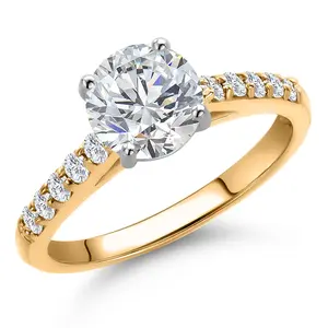 Gem Stone King 10K Two Tone Gold IGI Certified Lab Grown Diamond Engagement Ring For Women | 1.70 Cttw | Center Diamond Round Cut 1.5 Ct | D-E Color | VS1-VS2 Clarity
