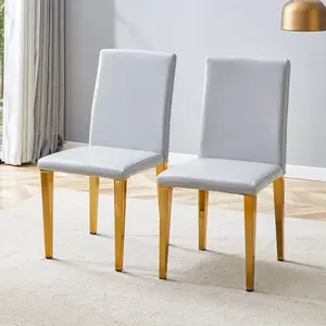 Set of 2 Light Gray PU Dining Chairs: 35.4" High, 18.5" Ergonomic Backrest, 17"×16" Sponge Seat, Perfect for Dining Room, Home Office & Living Space, Stylish & Comfortable.Golden Metal Leg.