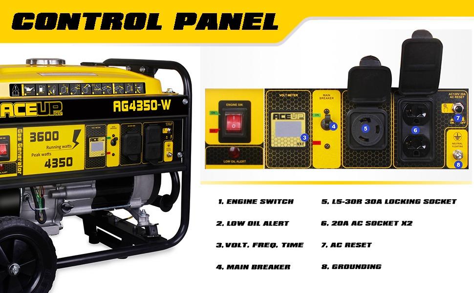 ACEUP ENERGY AG4350-W Portable Generator 4350W Gas Powered with Wheel Kit & Oil EPA & CARB Compliant 3600 Running Watts 7HP 208cc Engine