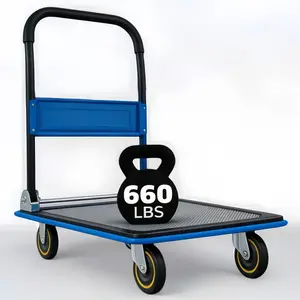Upgraded Foldable Push Cart Dolly | 330 660 Pound Capacity Moving Platform | Heavy Duty Space Saving Collapsible | Swivel Push Handle Flat Bed Wagon cart