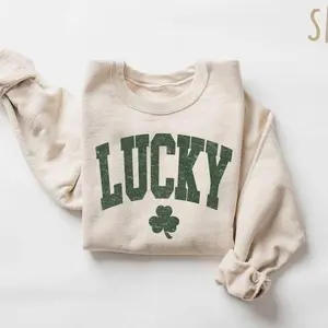 Women’s Lucky Sweatshirt – Cute Shamrock St Patrick’s Day Outfit, Neutral Crewneck