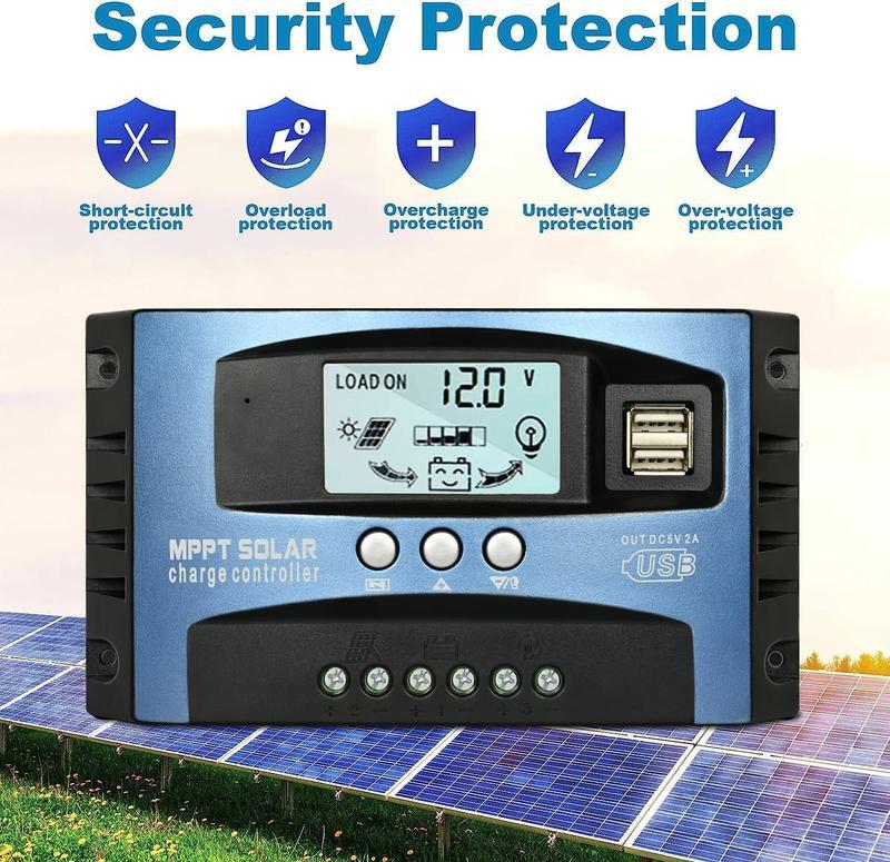 Solar Charge Controller (1 Count), PWM Auto Parameter Adjustable LCD Display Solar Panel Battery Regulator with Dual USB Port for Smart Home Use, Solar Powered Charger, Usb Solar Charging