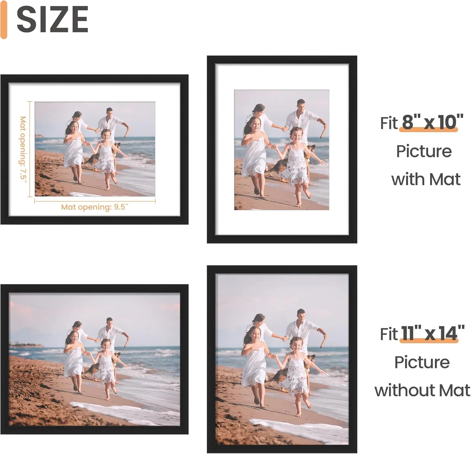 Modern Single Rectangle Black 11x14 Lightweight Picture Frame - 1 Pack, Displays 8x10 Photos with Mat or 11x14 Without Mat, Wall-Mounted Decoration with Easy Installation for Artwork, Ideal Gifts
