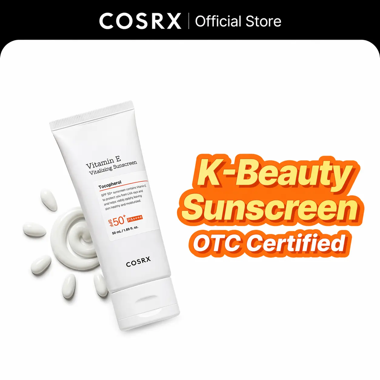 COSRX Vitamin E Vitalizing Facial Sunscreen SPF 50+, OTC Certified Anti-Aging Face Care Cream with Cotton Extract, Cacao, Redness Relief, No White Cast, Soft Texture, 50ml for Oily & Combination Skin (Any Skin Type Compatible)