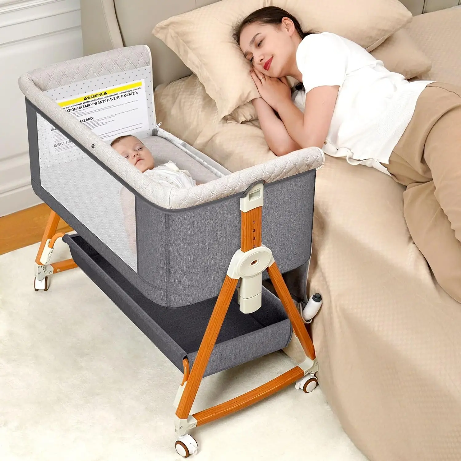 3-in-1 Baby Bassinet Bedside Sleeper, Portable Swing Cradle and Crib for Infants with 6 Adjustable Heights, Carbon Steel Frame & Wheels, Crib For Infant, Bassinet For Baby, Mesh, Cradles, Bedside Bassinet,backtoschool, glowup