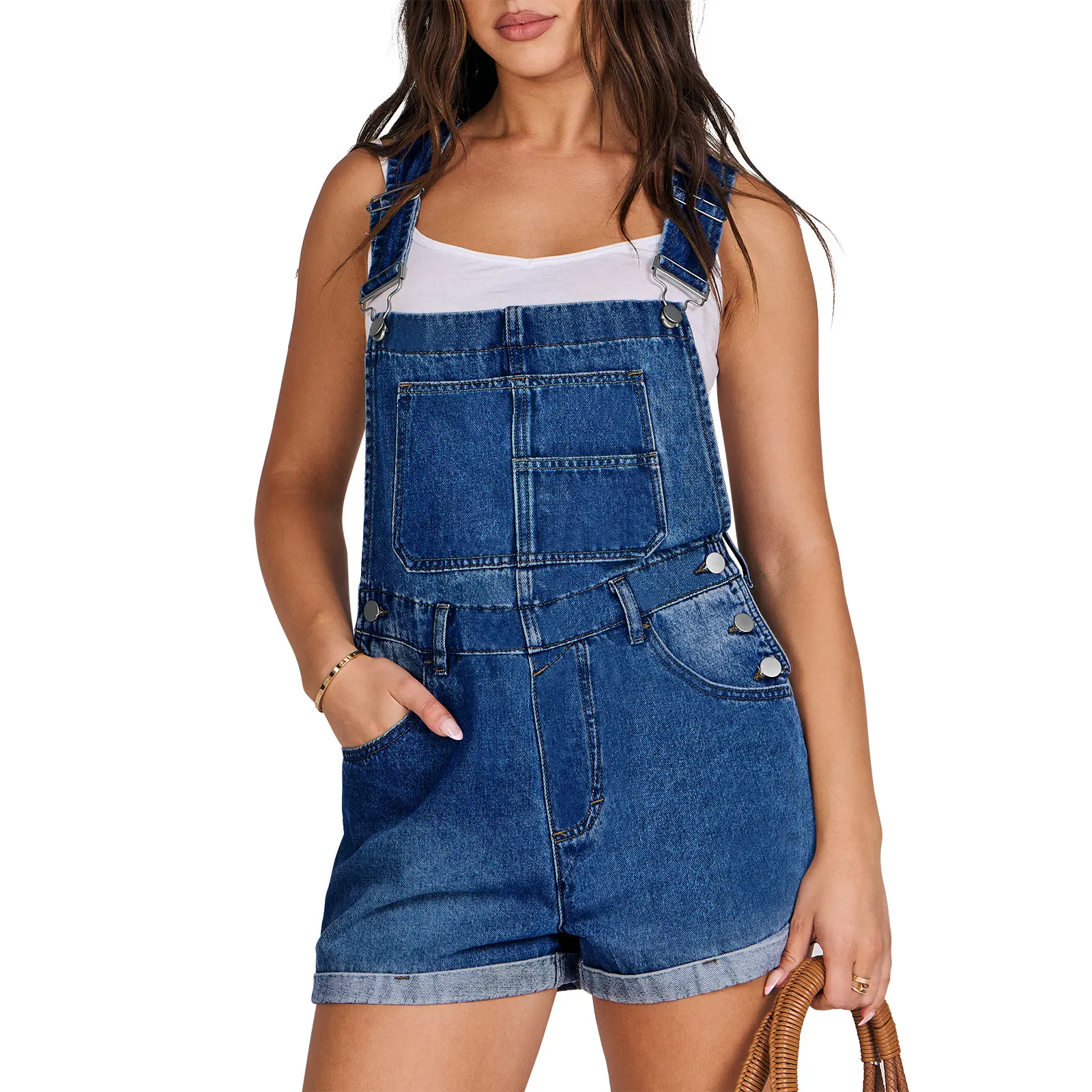 ANRABESS Women's Denim Shortalls 2026 Loose Fit Sleeveless Adjustable Straps Shorts Bib Overalls Jean Shorts Style Suits
