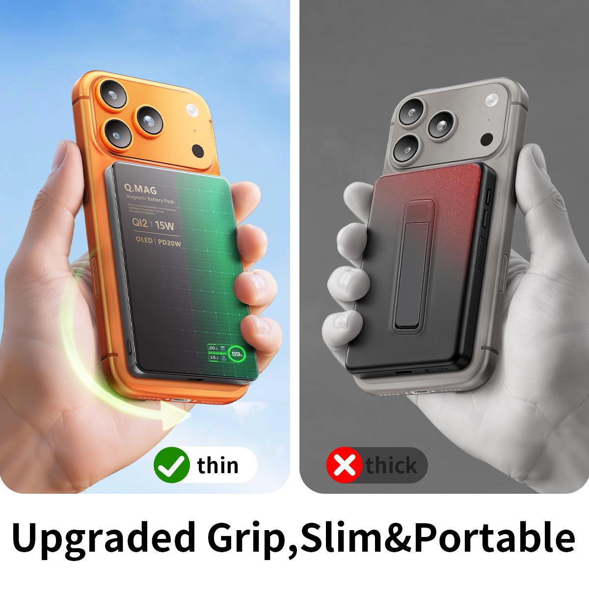 Magnetic MagSafe Wireless Power Bank 15W Fast Charging 5000/10000mAh Ultra Slim 0.35 Inches Card-Style Portable Charger Battery Pack with USB-C Cable Compatible with iPhone and Android Smartphones Watch Wireless Headphones with Aluminum Metallic Texture