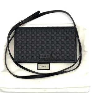 Pre-owned GUCCI Leather Wallet on Strap Microguccissima Black #3020