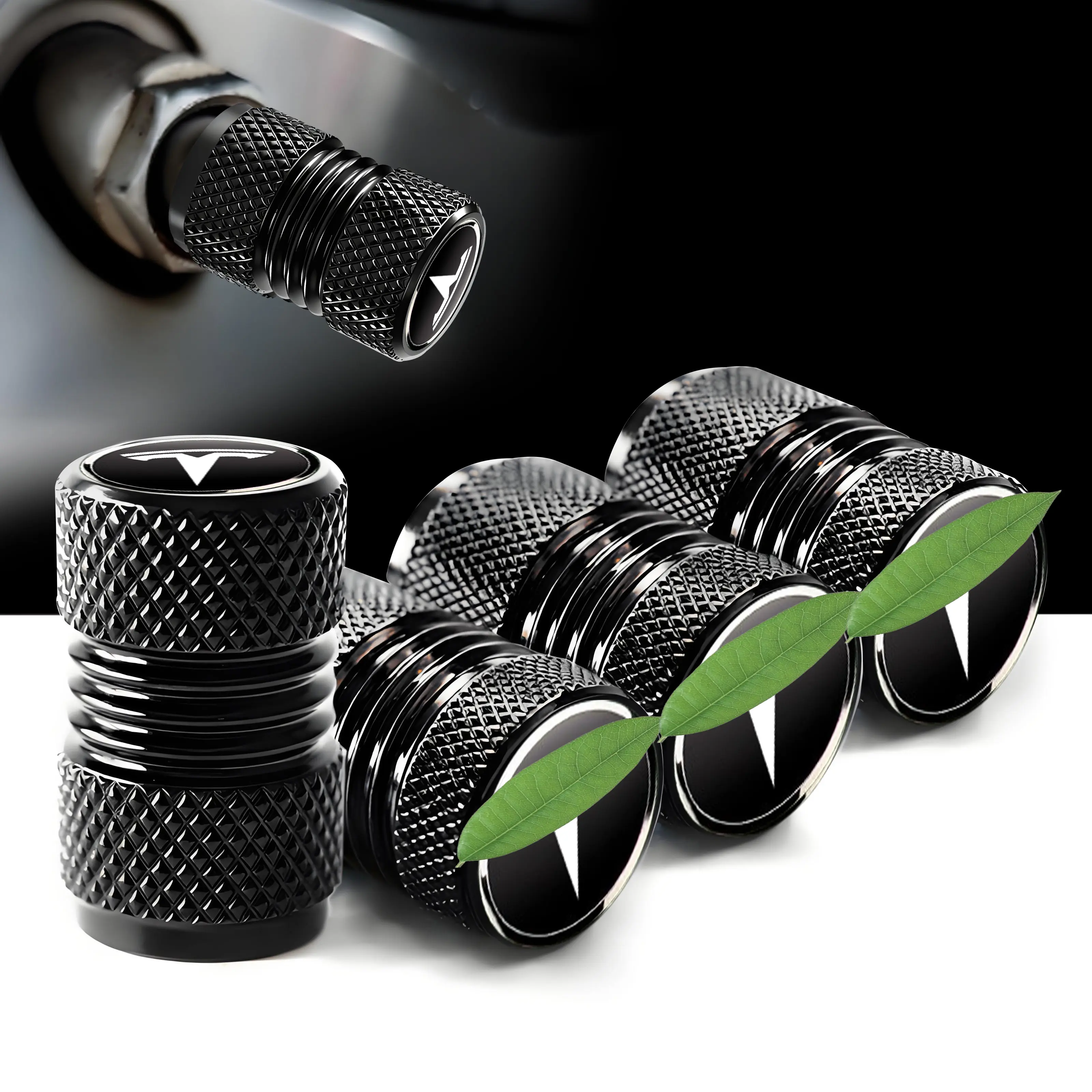 4-Piece Tesla Alloy Wheel Valve Caps, Tire Pressure Caps, Waterproofing Durable Daily-Use Auto & Bike Aftermarket Universal Aluminium Accessories