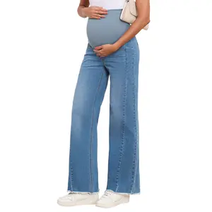 Eytino Maternity Jeans for Women Straight Leg Stretchy Denim Ripped Pregnancy Boyfriend Jean