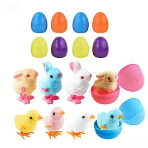 8PCS Eggs Filled with Wind-Up Toys Colorful Egg with Wind-Up Jumping Chicks & Bunnies for Kids Basket Stuffer Party