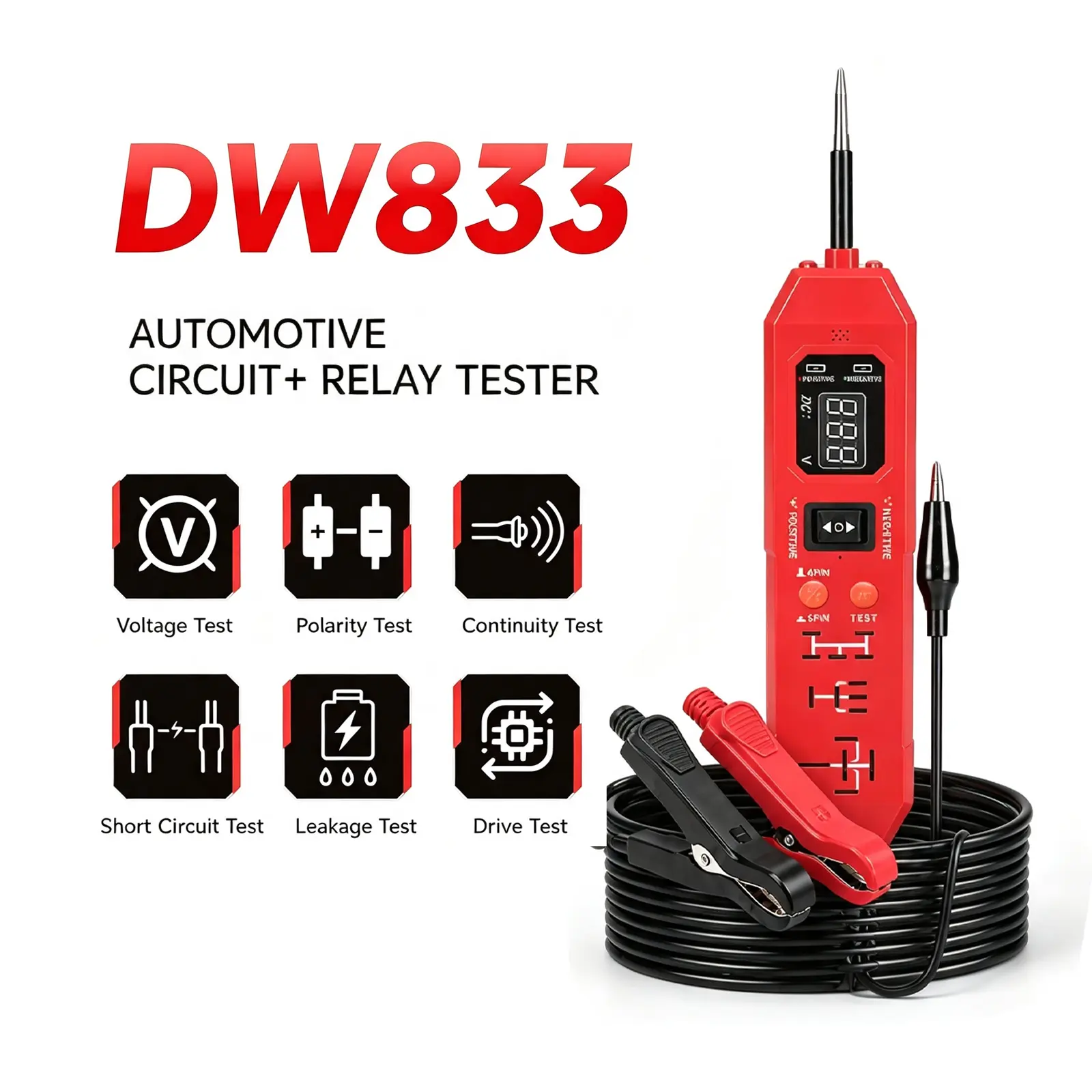 Automotive Circuit & Relay Tester,12V/24V Vehicle Electrical Diagnostic Probe,Voltage Polarity Continuity Short Circuit Detector for Auto Repair