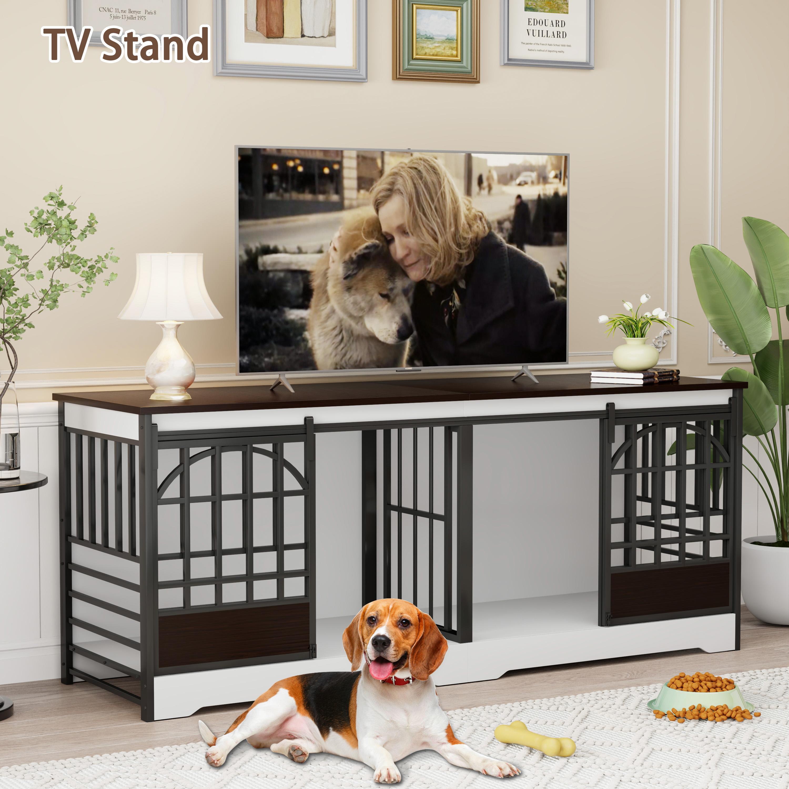 78 Inch Double Dog Crate Furniture, Heavy Duty Extra Large Cage Furniture with Divider for 2 Dogs, Decorative Wooden and Steel Kennel Furniture Indoor, Pet House for Medium,Large Dogs,White