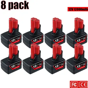 8-PACK M12 12000mAh 12V Replacement for MilwaukeeM12 Battery Lithium-ion 48-11-2401 48-11-2412 48-11-2411 48-11-2420 48-11-2410 2207-20/2207-21/2238-20/2238-21/2239-20/2239-21Cordless Tools Battery