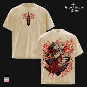 Asta Black Asta Anti-Magic Vintage Washed Tee – Black Clover Demon Form Anime Graphic T-Shirt, Oversized Heavyweight Cotton Double Print Streetwear Unisex Gum Shirt Gift for Fans