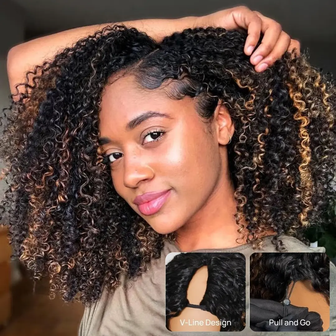 【NEW】Nadula Lifesaver EasiContour V Part Curly Balayage Highlight Color Beginner Friendly Glueless Human Hair V Part Wigs Quick Installation Adjustable Cap Summervibes TikTokShopStockUp