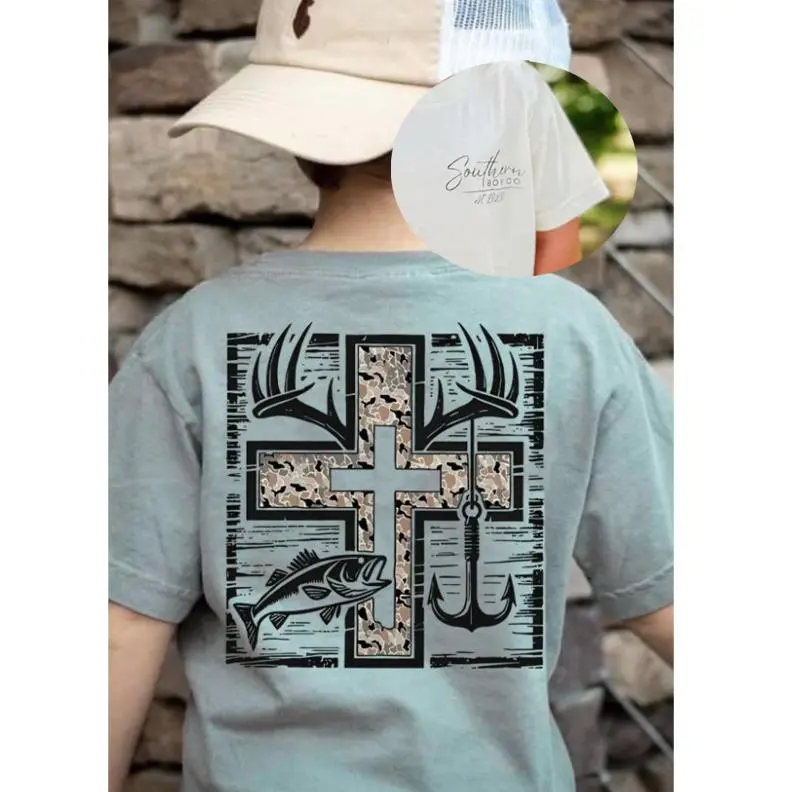 Cross Camo Hunting and Fishing Youth Shirt, #southernboy clothes, girl and boy clothes, western baby clothes, family shirt
