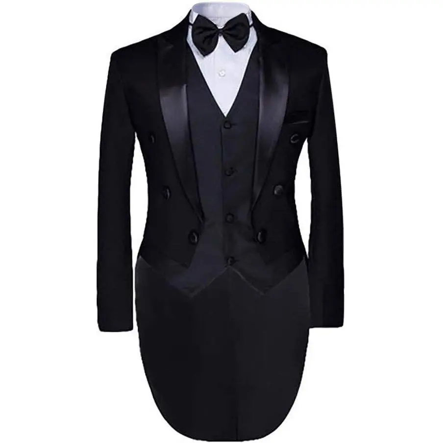Men's Tailcoat Formal Slim Fit 3-Piece Suit Dinner Jacket Casual Swallow-Tailed Coat