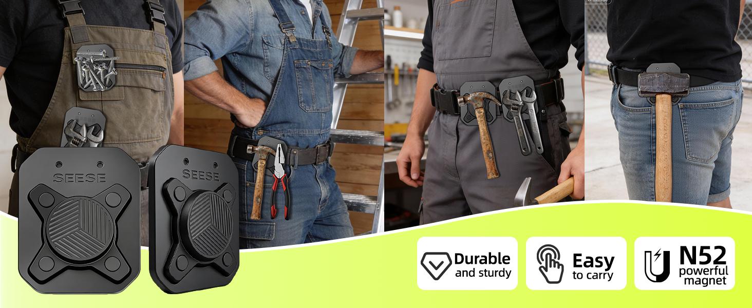 SEESE Magnetic Tool Holder - Versatile Belt Clip with Strong Magnet for Organizing Screws, Nails, Hammers, Wrenches, Pliers, Drill Bits & More,DIY Enthusiast,Lightweight,Home Improve,Homeowner