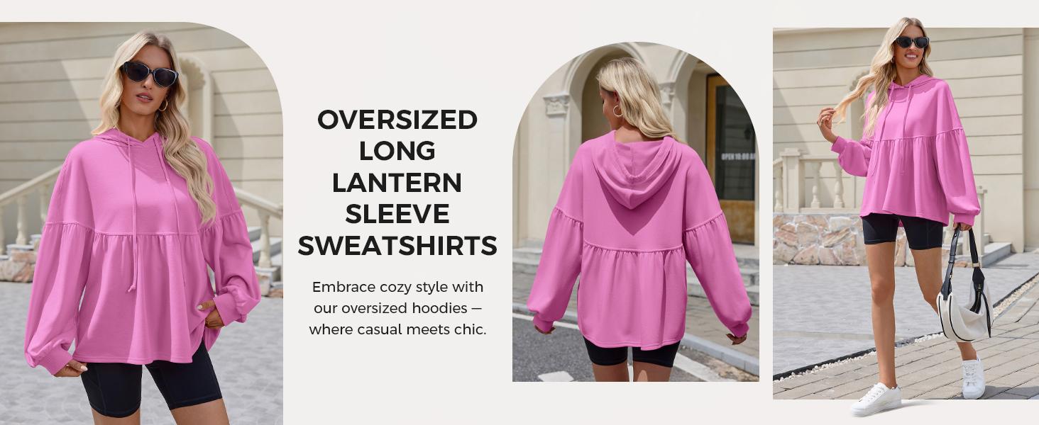 Fisoew Womens Oversized Hoodies Sweatshirts Casual Lantern Long Sleeve Drawstring Peplum Hem Loose Hooded Pullover Tops Chic FallFreshness #TikTokShopHolidayHaul #Springtok #TikTokShopJumpstartSale Piece bistro hoodie ditch masked hoodie graphic hoodies