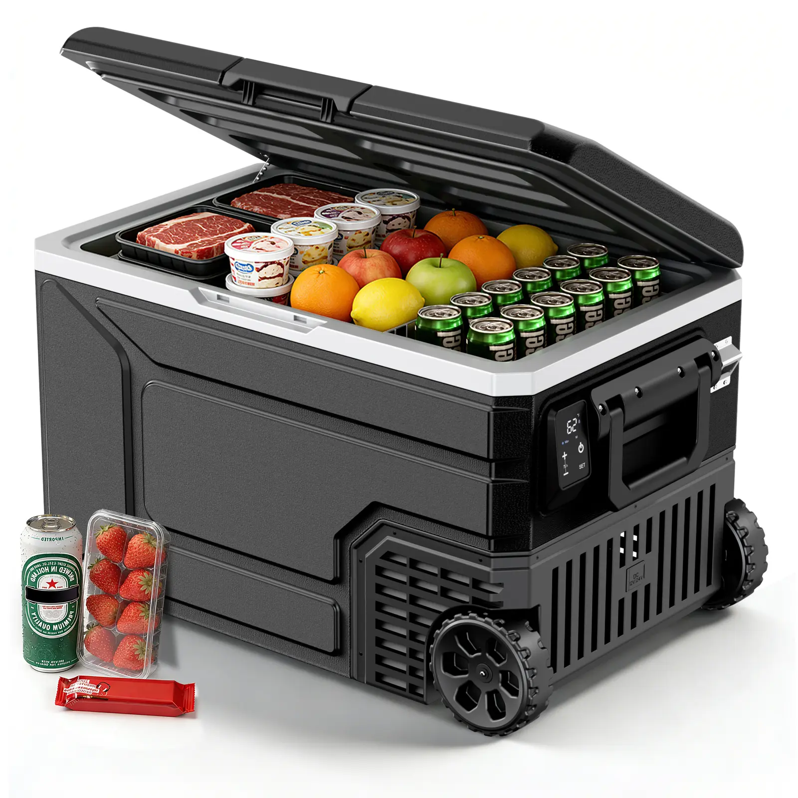 Kismile 12 Volt Refrigerator 68QT(64L) Compressor Electric Cooler, Car Fridge -4℉~68℉, Portable Freezer 12V/24V DC 100-240V AC, 12V Cooler with Wheels & Handle for Travel,Camping,Truck