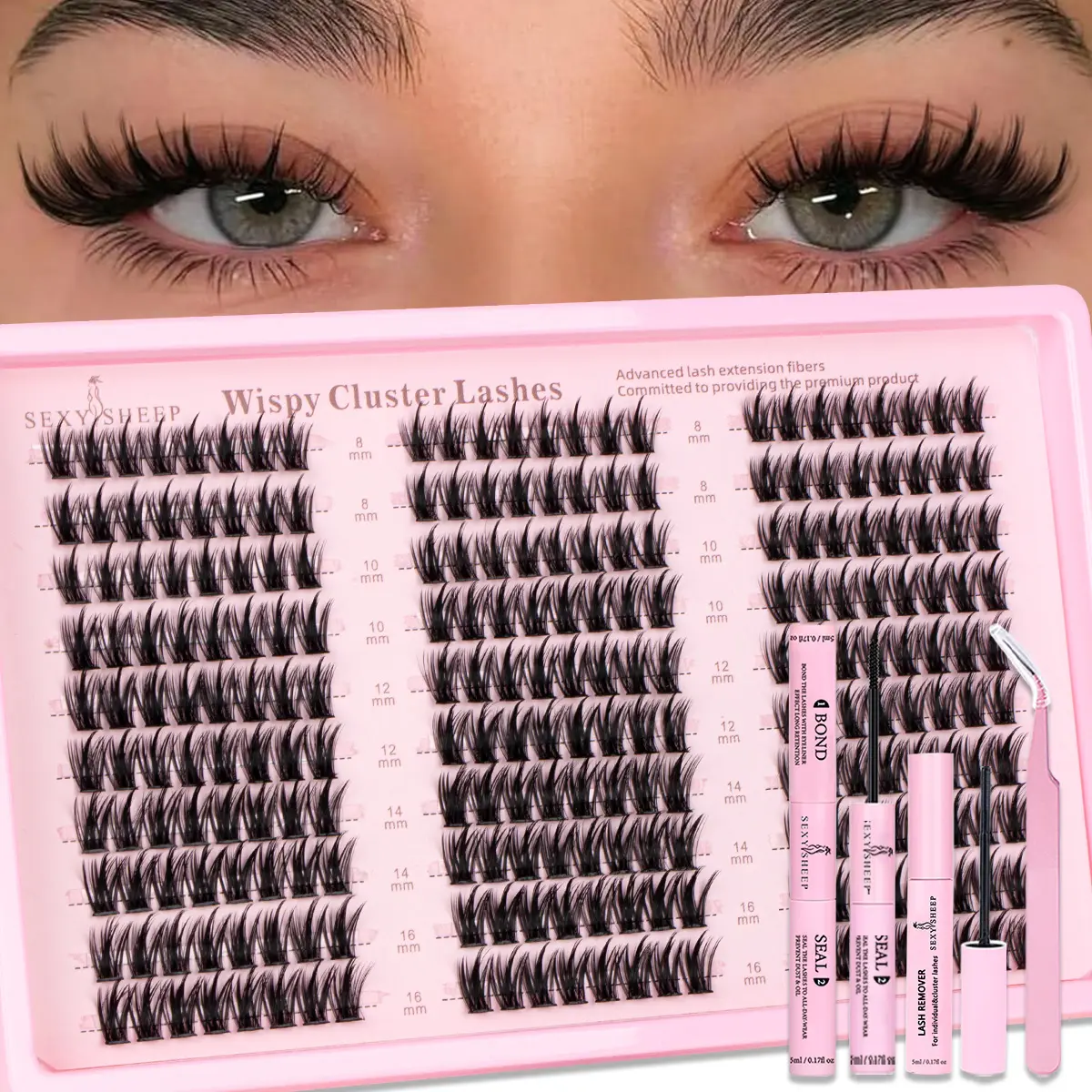 240pcs Mixed Length DIY Lash Extension Set, 8–16mm Curled Manga Cluster Lashes, Natural Dense Fluffy Synthetic False Eyelashes, Includes Bond & Seal, Remover and Eyelash Tweezers, Eyelash Extension Supplies