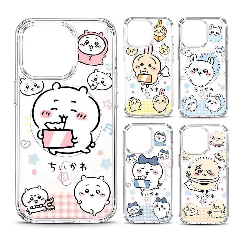 Cute Cartoon Hachiware Usagi Momonga Kawaii Chiikawa MagSafe Cellphone Casing - Transparent Shockproof TPU Protection Accessories for iPhone 17 ProMax/Pro/Air,16 Plus,15-11,Galaxy S22-S26, Ideal Birthday Christmas Gift