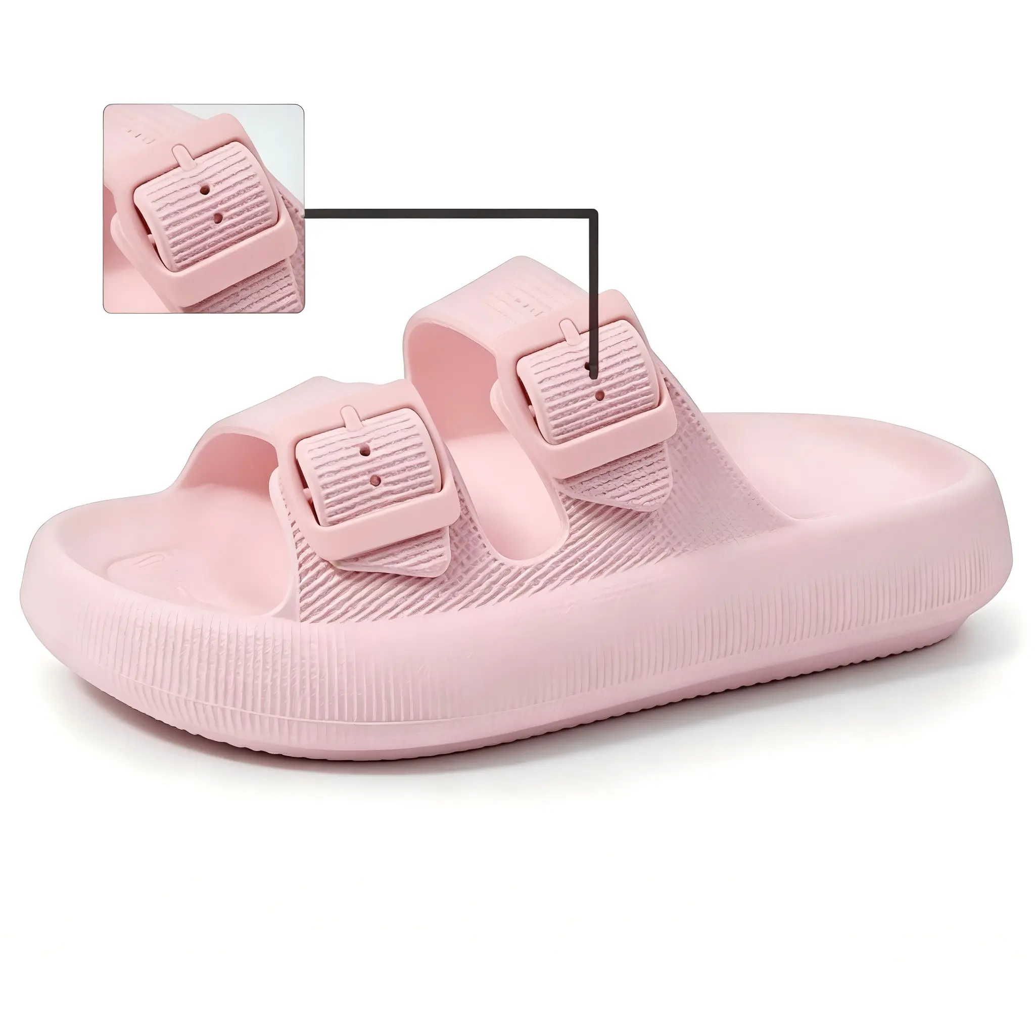 Double-Buckle EVA Slides for Women, Adjustable Thick-Sole Pillow Footwear for Summer Beach and Indoor-Outdoor Use, Foam Slides, Fashionable Soft Slippers, Soft Slide Footwear