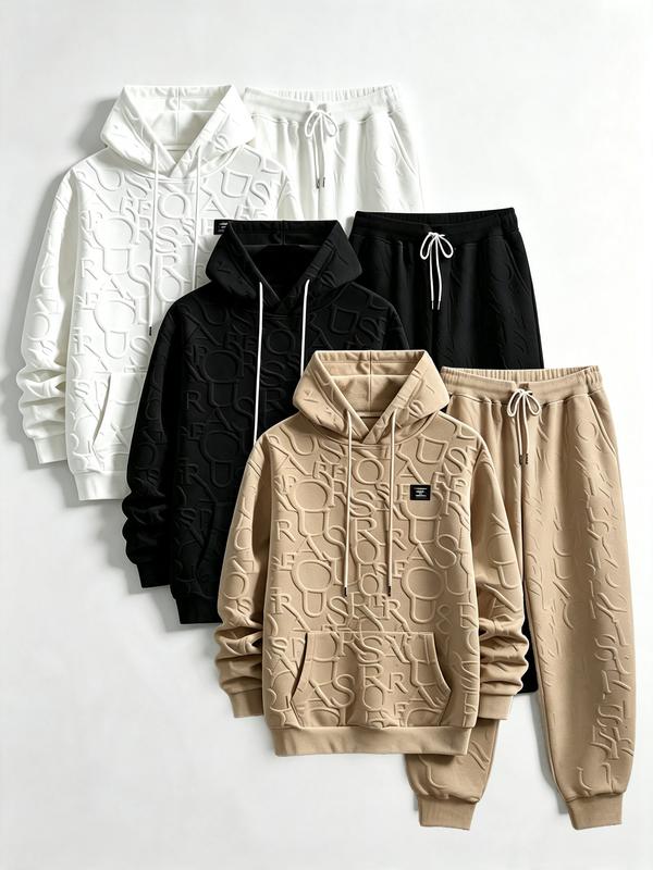 Men's 6-Piece Tracksuit American Streetwear Jacquard Texture Long-Sleeve Hoodie & Track Pant Lightweight Breathable Casual Outfit
