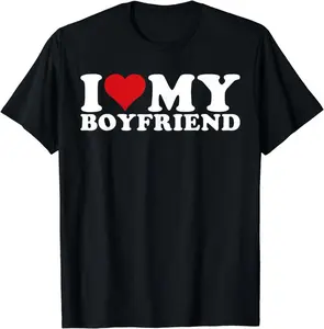 [100% Cotton] I Love My Boyfriend Heart Print Casual  T-shirt muffin tops For Couples