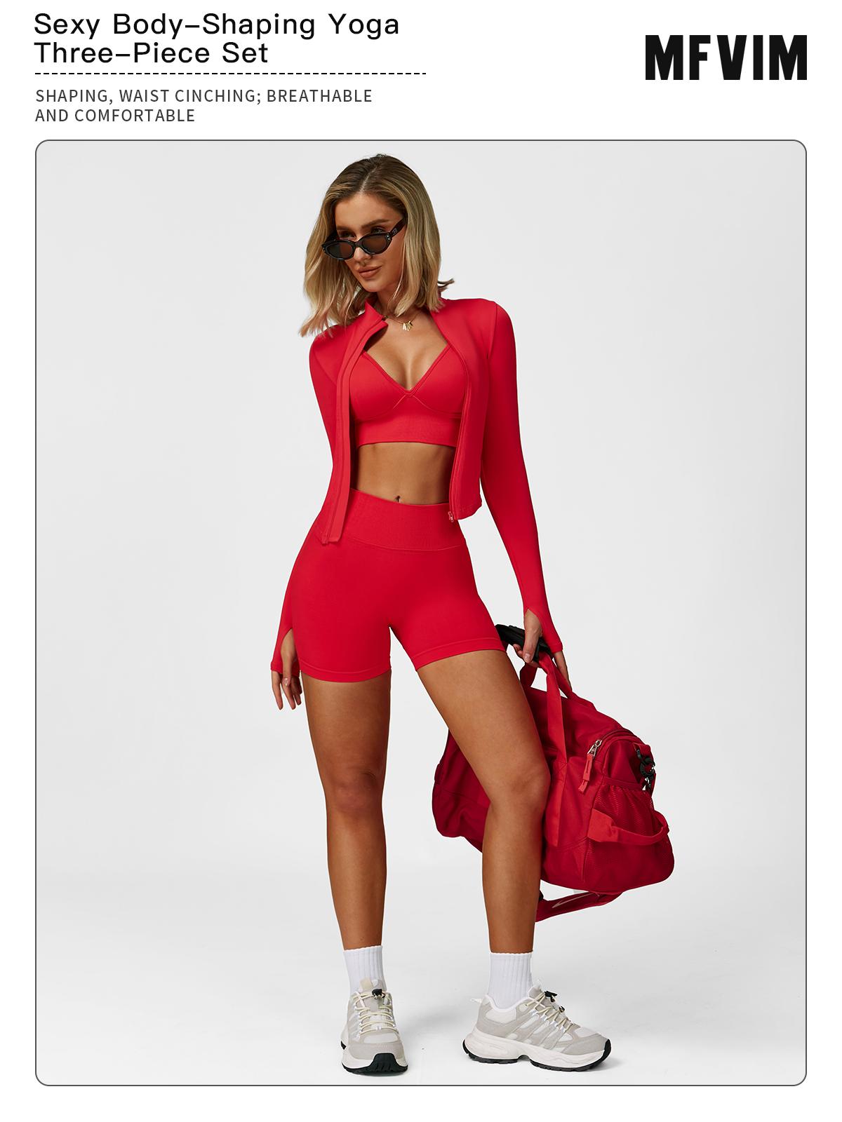 MFVIM Women's Sports Three-Piece Set Impact Compression High Waist Butt Lifting Yoga Pants for Running Yoga Everyday Workouts SpringStatements