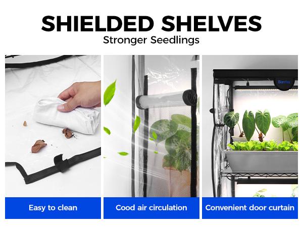 Barrina LP600 Indoor Greenhouse with Grow Light, 75W TX-S25 1.6FT 5000K, 4-Tier Plant Stand with Full Spectrum Lights, Plant Shelf with Tent, Timer & Thermometer for Seed Trays,Growth,23.6x13.8x59.1IN