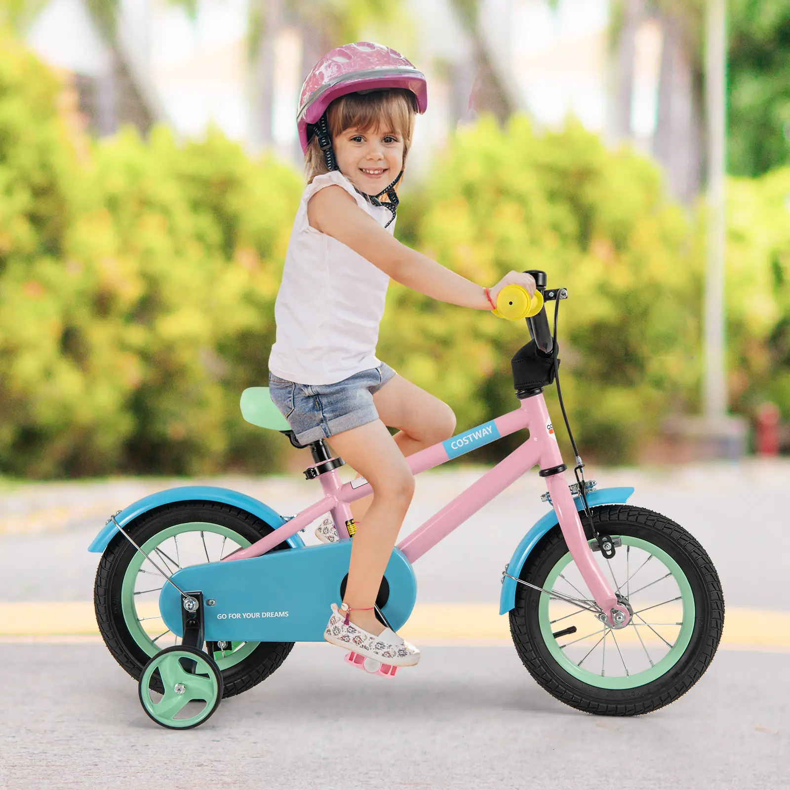COSTWAY - Kids Bike with Adjustable Handlebar and Saddle Pink-12 Inches