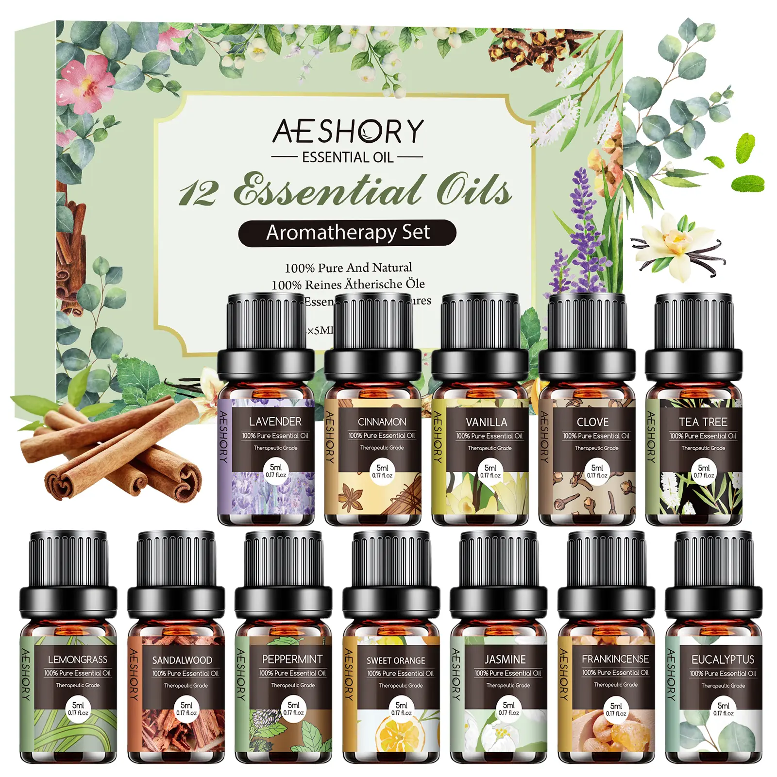 Essential Oils Set - 12 Pcs Aromatherapy Essential Oil Kit for Diffuser, Humidifier, Aromatherapy, Massage, Soap, Candle Making (5mL) Healthcare Wellness