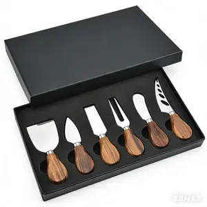 Cheese Knives with Cheese Slicer Cheese Cutter Cheese Fork,Cheese Spreading Knife for Charcuterie Boards and Cutlery Gift Set,6 Pieces Cheese Knife Set with Bamboo Wood Handle Steel Stainless