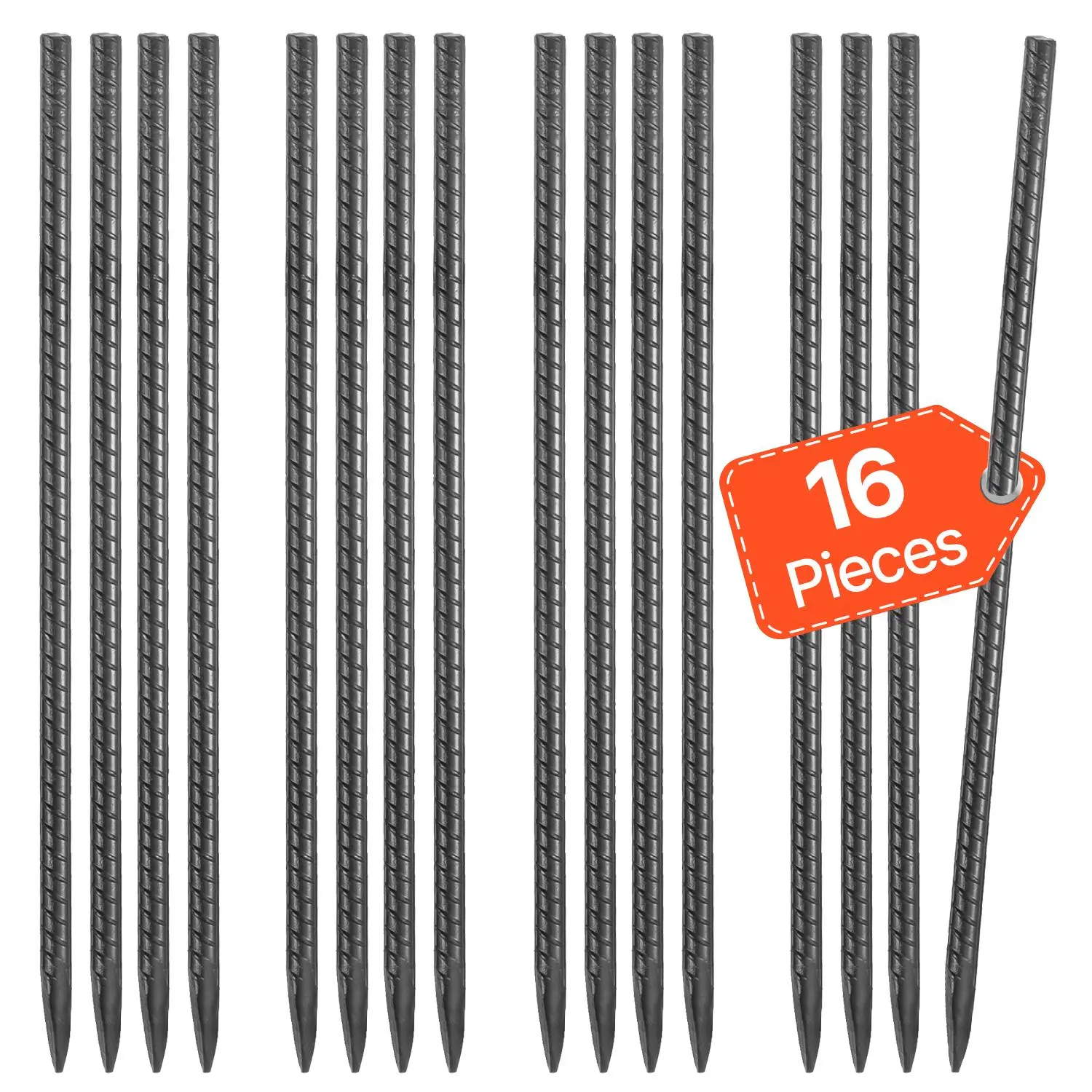 【SummerFinds】VEVOR Rebar Stakes,  16-Inch, Heavy-Duty 0.45 in Diameter, Straight Galvanized Steel Ground Anchors with Chisel Point End & Rust-Resistant Coating, for Gardening Support, Fence, Camping Tents (16-Pack)