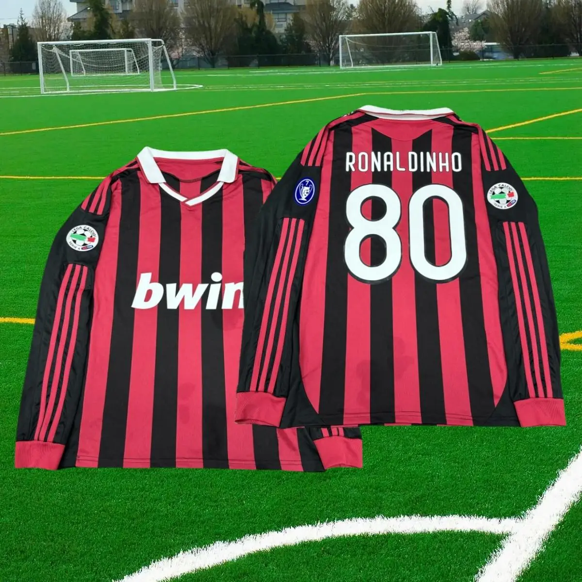 0910 AC M Jerseys Retro Long Sleeve Jersey RONALDINHO #80 long