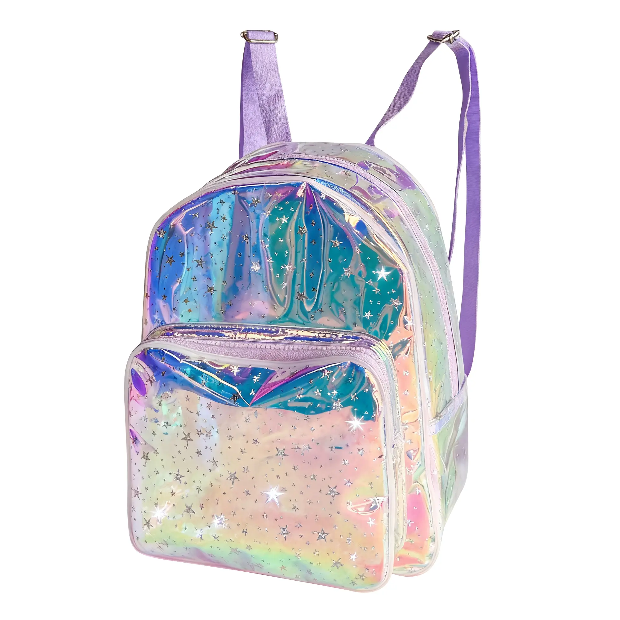 Women's Star Print Backpack - Waterproof Rainbow Blue TPU Synthetic, Rain-Ready, Compact Size, Practical and Durable Unisex Adult Casual School Rucksack, 11.03x9.1x4.7in