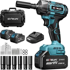 GEVEELIFE 750Nm 3 in 1 Brushless Impact Wrench 1/2" Cordless 3300RPM, 2×4.0Ah Batteries, 6 Sockets Car DIY Furniture Lawn Mower